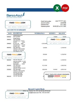Salvador Banco Azul bank statement Excel and PDF template Salvador Banco Azul bank statement Excel and PDF template