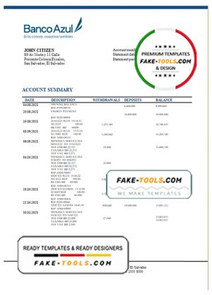 Salvador Banco Azul bank statement template in Word and PDF format Salvador Banco Azul bank statement template in Word and PDF format