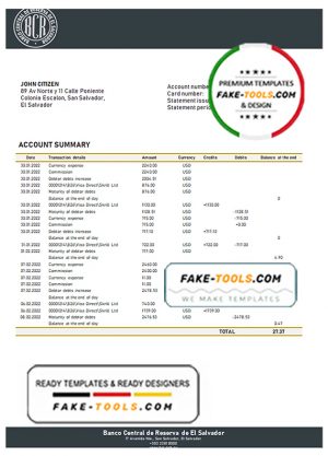 Salvador Banco Central de Reserva de El Salvador bank statement template in Word and PDF format Salvador Banco Central de Reserva de El Salvador bank statement template in Word and PDF format