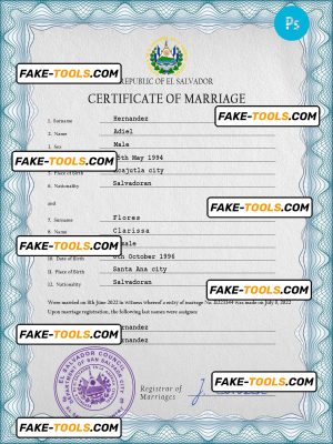 Salvador marriage certificate PSD template, fully editable