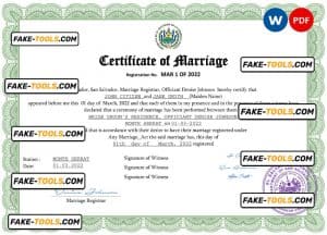 Salvador marriage certificate Word and PDF template, completely editable