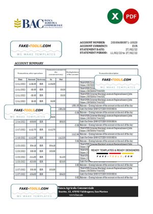 San Marino Banca Agricole Commerciale bank statement, Excel and PDF template San Marino Banca Agricole Commerciale bank statement, Excel and PDF template