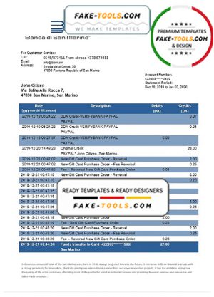 San Marino Banca di San Marino bank statement template, Word and PDF format (.doc and .pdf)