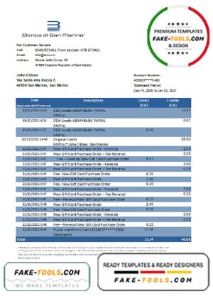 San Marino Banca di San Marino bank statement easy to fill template in Excel and PDF format San Marino Banca di San Marino bank statement easy to fill template in Excel and PDF format