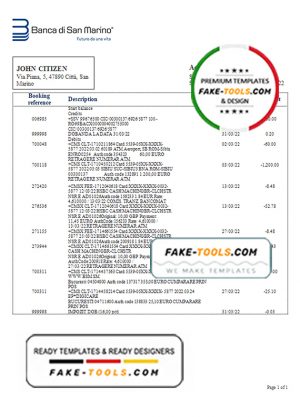 San Marino Banca di San Marino bank statement template in Word and PDF format San Marino Banca di San Marino bank statement template in Word and PDF format