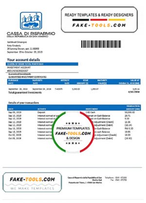San Marino Cassa di Risparmio bank proof of address statement template in Word and PDF format