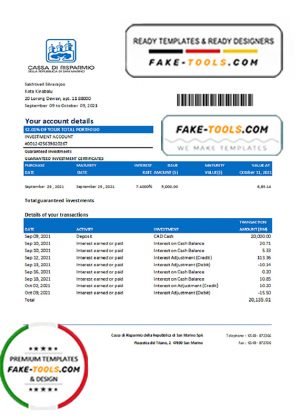 San Marino Cassa di Risparmio bank statement easy to fill template in Excel and PDF format