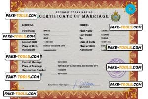 San Marino marriage certificate PSD template, fully editable