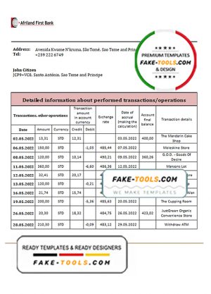 Sao Tome and Principe Afriland First Bank bank statement template in Word and PDF format