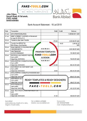 Saudi Arabia Bank Albilad bank statement template in Word and PDF format