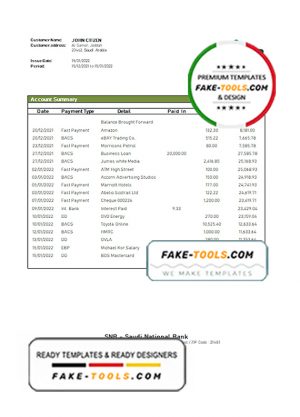 Saudi Arabia SNB bank statement template in Word and PDF format
