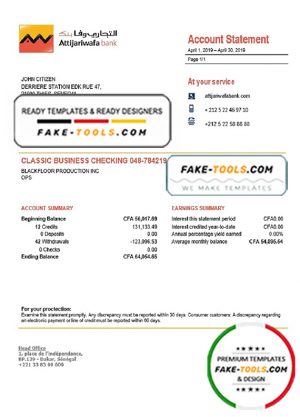 Senegal Attijariwafa Bank proof of address statement template in Word and PDF format Senegal Attijariwafa Bank proof of address statement template in Word and PDF format