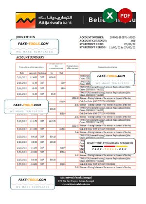 Senegal Attijariwafa bank statement, Excel and PDF template Senegal Attijariwafa bank statement, Excel and PDF template