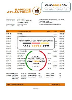 Senegal Banque Atlantique Bank statement easy to fill template in .xls and .pdf file format Senegal Banque Atlantique Bank statement easy to fill template in .xls and .pdf file format