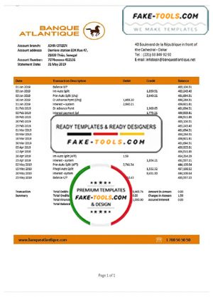 Senegal Banque Atlantique bank statement easy to fill template in Word and PDF format Senegal Banque Atlantique bank statement easy to fill template in Word and PDF format