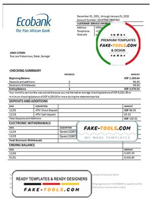Senegal Ecobank Bank proof of address statement template in Word and PDF format Senegal Ecobank Bank proof of address statement template in Word and PDF format