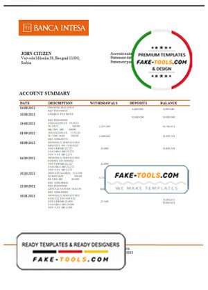 Serbia Banca Intesa bank statement template in Word and PDF format Serbia Banca Intesa bank statement template in Word and PDF format