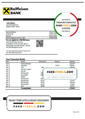 Serbia Raiffeisen Bank proof of address statement template in Word and PDF format Serbia Raiffeisen Bank proof of address statement template in Word and PDF format