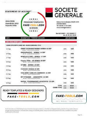 Serbia Societe Generale bank proof of address statement template in Word and PDF format Serbia Societe Generale bank proof of address statement template in Word and PDF format