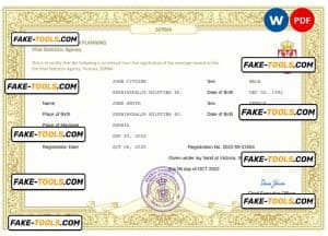 Serbia marriage certificate Word and PDF template, completely editable