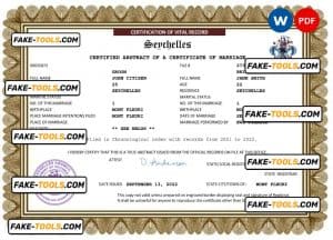 Seychelles marriage certificate Word and PDF template, fully editable
