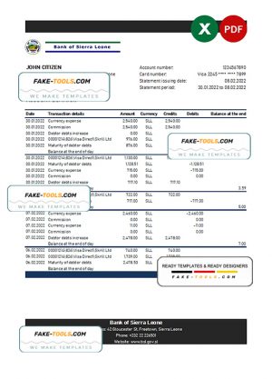 Sierra Leone Bank of Sierra Leone bank statement, Excel and PDF template Sierra Leone Bank of Sierra Leone bank statement, Excel and PDF template