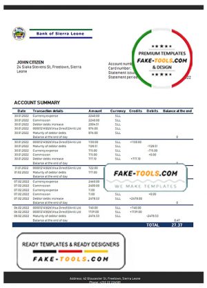Sierra Leone Bank of Sierra Leone bank statement template in Word and PDF format Sierra Leone Bank of Sierra Leone bank statement template in Word and PDF format