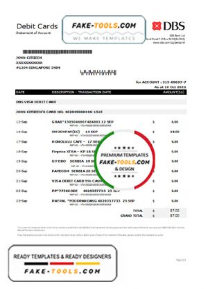 Singapore DBS bank proof of address statement template in .xls and .pdf format Singapore DBS bank proof of address statement template in .xls and .pdf format