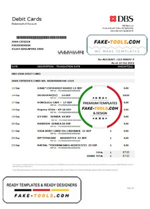 Singapore DBS bank proof of address statement template in .doc and .pdf format Singapore DBS bank proof of address statement template in .doc and .pdf format
