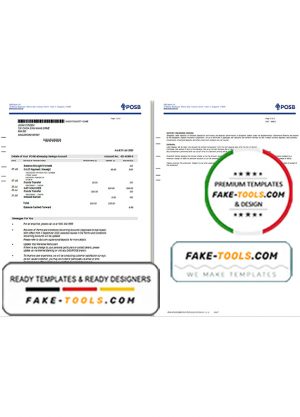 Singapore DBS bank statement template in Word and PDF format, 2 pages
