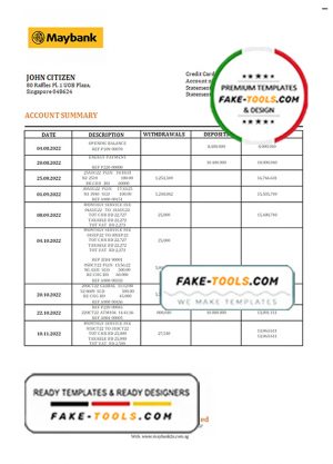 Singapore Maybank bank statement template in Word and PDF format