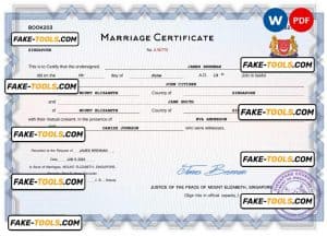 Singapore marriage certificate Word and PDF template, fully editable