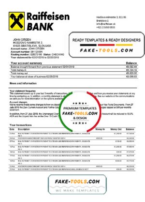 Slovakia Raiffeisen Bank statement template, Word and PDF format (.doc and .pdf)