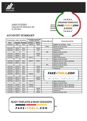 Slovakia Tatra Bank statement template, Word and PDF format (.doc and .pdf)