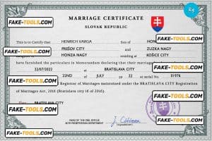 Slovakia marriage certificate PSD template, fully editable