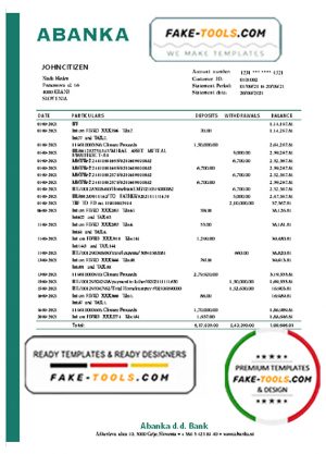 Slovenia Abanka d.d bank statement template in Word and PDF format