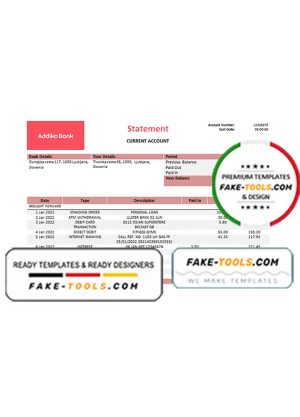 Slovenia Addiko bank statement template in Word and PDF format