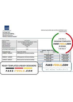 Solomon Islands ADB bank statement template in Word and PDF format