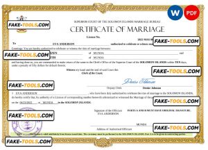 Solomon Islands marriage certificate Word and PDF template, completely editable