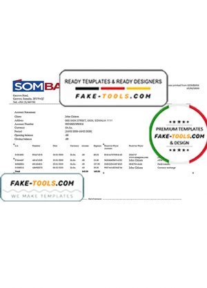 Somalia Sombank bank statement template in Word and PDF format