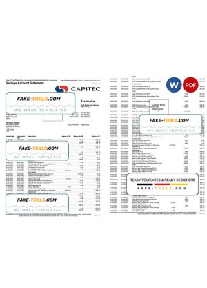 South Africa Capitec bank savings account statement, Word and PDF template, 4 pages