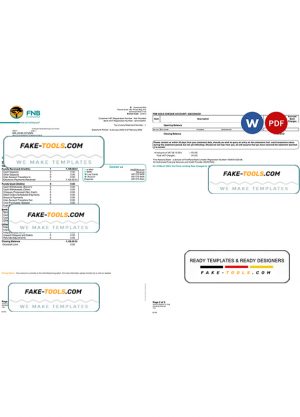 South Africa First National Bank (FNB) bank statement, Word and PDF template, 2 pages
