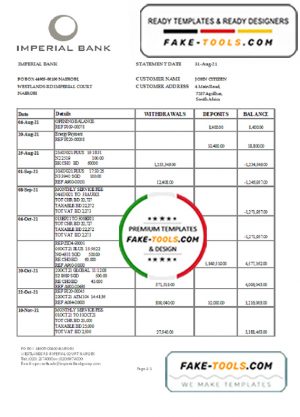 South Africa Imperial Bank statement easy to fill template in .xls and .pdf file format