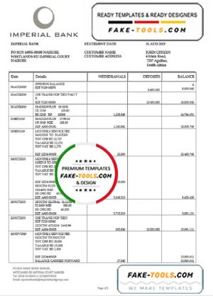 South Africa Imperial Bank statement easy to fill template in Word and PDF format