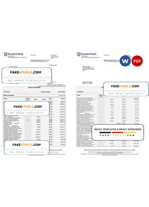 South Africa Standard bank statement, Word and PDF template, 6 pages