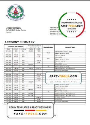 South Sudan Ivory Bank statement template in Word and PDF format