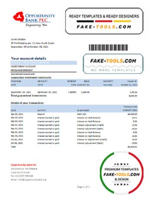 South Sudan Opportunity Bank statement easy to fill template in .xls and .pdf file format
