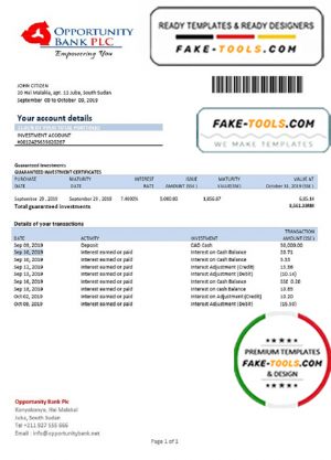 South Sudan Opportunity Bank statement template in Word and PDF format