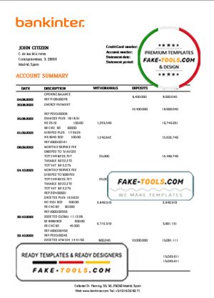 Spain Bankinter bank statement template in Word and PDF format