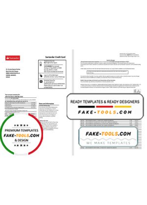 Spain Santander credit card statement template, Excel and PDF format (.xls and .pdf), 2 pages